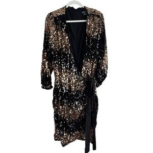 City Chic Irresistible Sequin Wrap Dress Women’s Size XL 22 Black Gold NWT